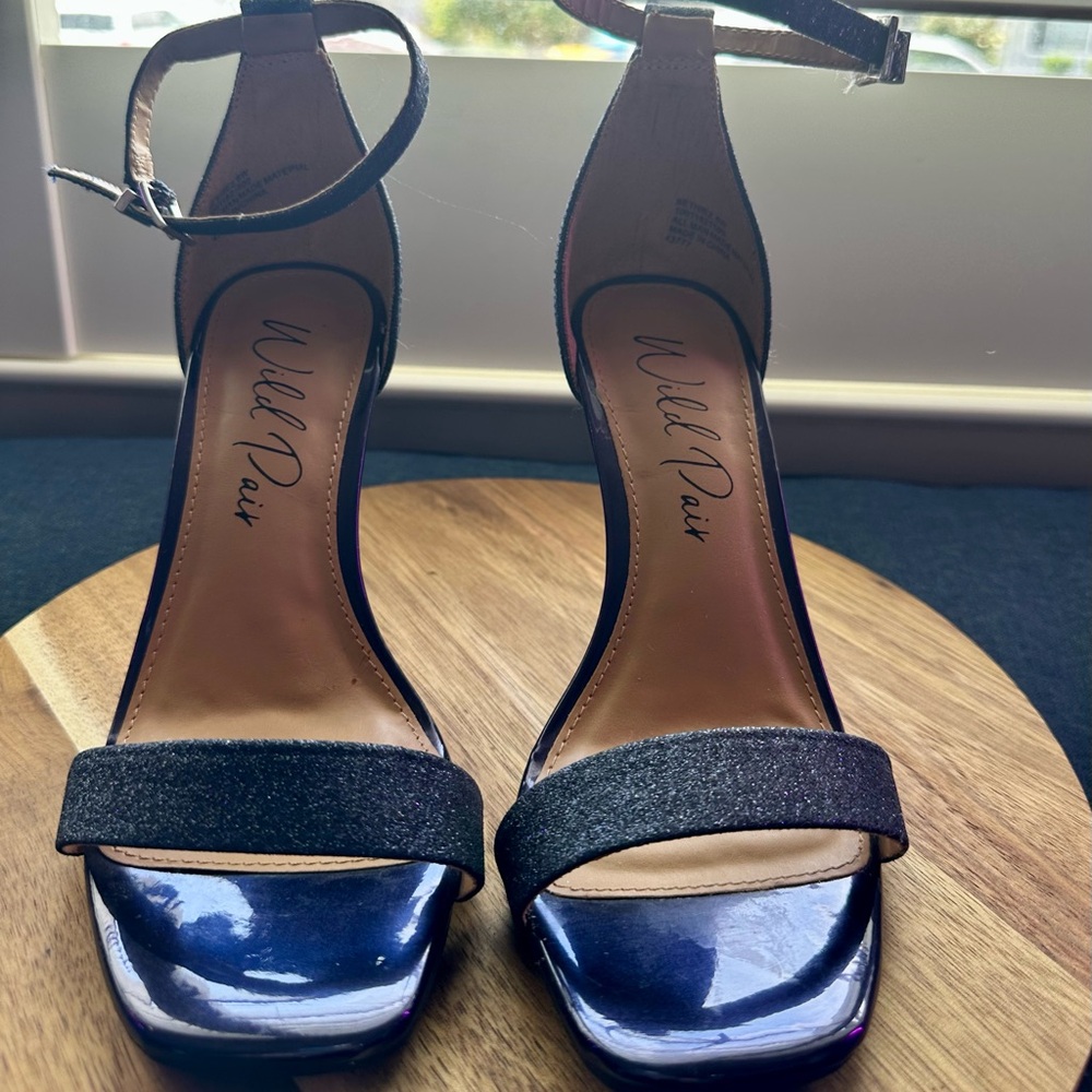Wild Pair Women's Navy Blue Sparkling Ankle-Strap Heels